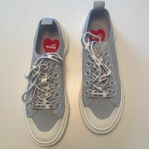 Love Moschino Logo-Embroidered Mesh Sneakers Size 38 Silver